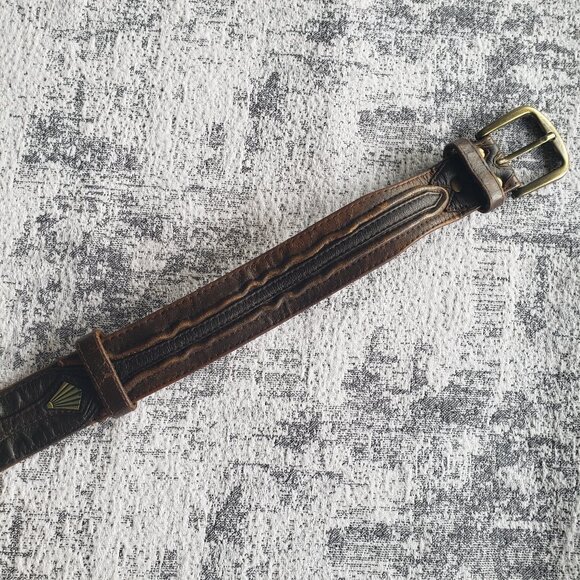 45" Custom Made Hand Crafted Brown & Tan Leather Tooled Belt - Picture 3 of 13